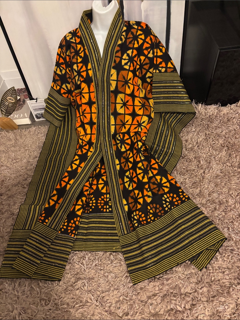 Vibrant Orange & Black Patterned Kimono Jacket - Picture 4 of 14